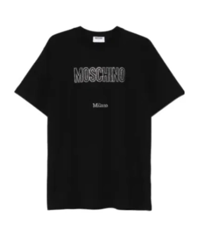 Moschino Crystal Logo Crew Neck T-shirt With Short Sleeves In Black