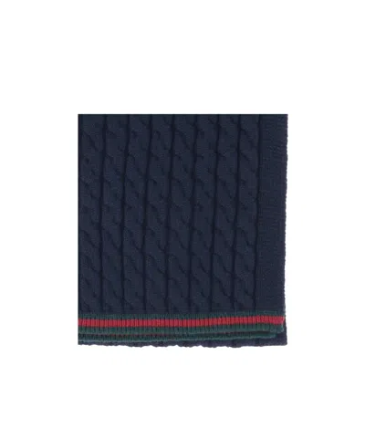 Gucci Wool Scarf With Webbed Tape In Blue
