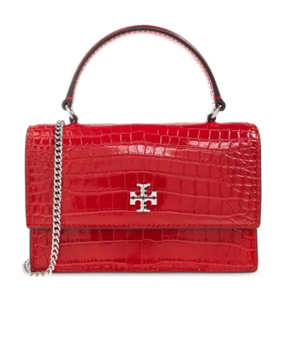 Tory Burch Kira Mini Croc-embossed Leather Top-handle Bag In Red