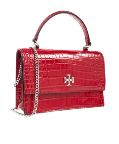 Tory Burch Kira Mini Croc-embossed Leather Top-handle Bag In Red