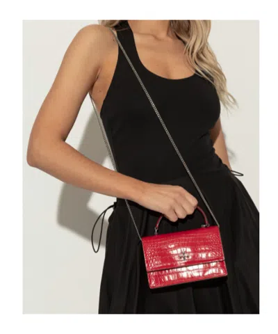 Tory Burch Kira Mini Croc-embossed Leather Top-handle Bag In Red