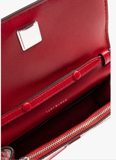 Tory Burch Kira Mini Croc-embossed Leather Top-handle Bag In Red