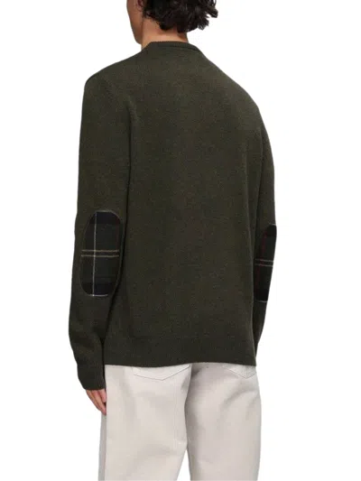 Barbour Plaid Pattern Wool Hoodie With Green Elbow Patches In Green