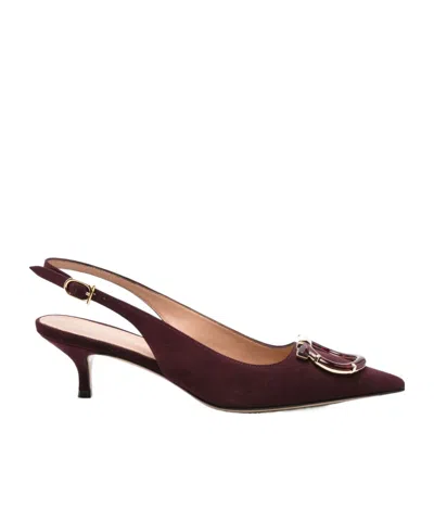 Ferragamo Leather Gancini Slingbacks In Burgundy