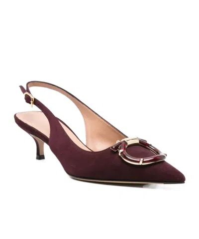 Ferragamo Leather Gancini Slingbacks In Burgundy