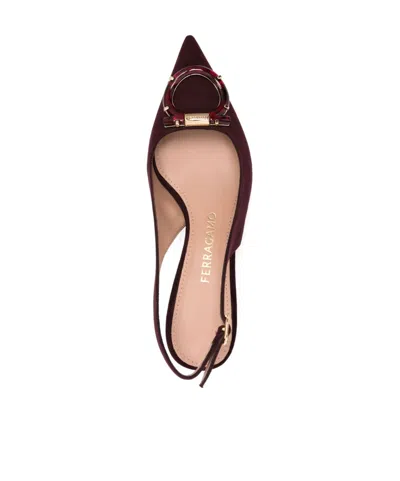 Ferragamo Leather Gancini Slingbacks In Burgundy