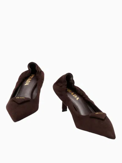 Prada Suede Kitten Heel Pumps With Pointed Toe In Brown