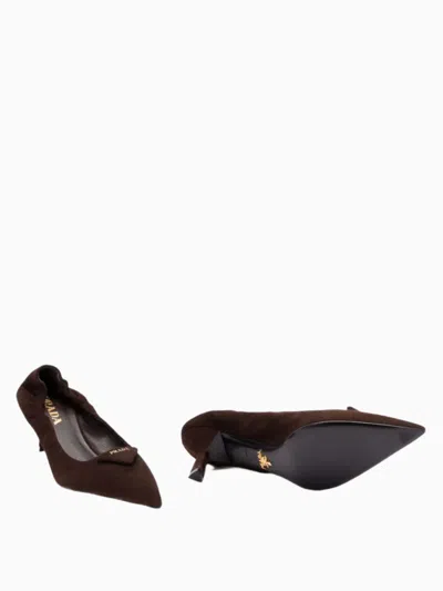 Prada Suede Kitten Heel Pumps With Pointed Toe In Brown