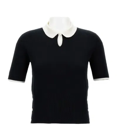 Thom Browne Keyhole Cashmere Polo Shirt In Black