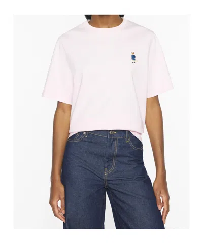 Maison Kitsuné Light Pink T-shirt With Logo Patch In Black