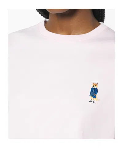 Maison Kitsuné Light Pink T-shirt With Logo Patch In Black