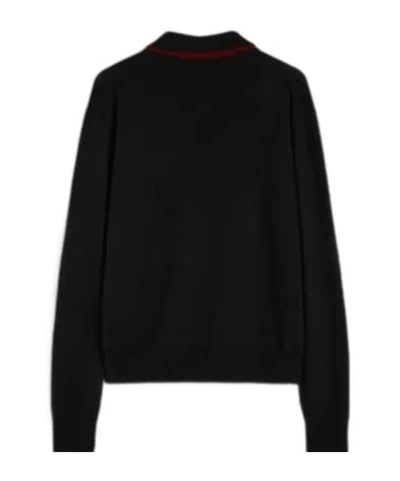 Jil Sander Black Sweater With Classic Collar And Front Zip Pockets In Wool Man In Black