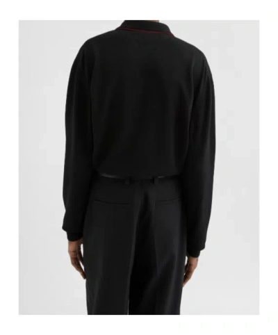 Jil Sander Black Sweater With Classic Collar And Front Zip Pockets In Wool Man In Black