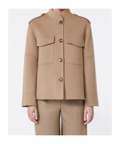 Max Mara Wool Drap Jacket In Brown