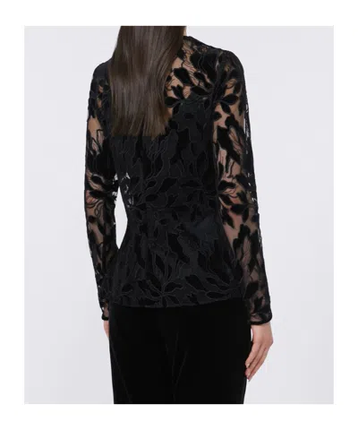 Max Mara Tulle T-shirt With Velvet Embroidery In Black