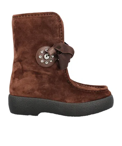 Valentino Suede Sheep Shearling Snow Booties In Brown