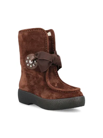 Valentino Suede Sheep Shearling Snow Booties In Brown