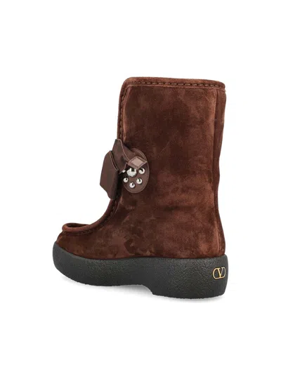 Valentino Suede Sheep Shearling Snow Booties In Brown