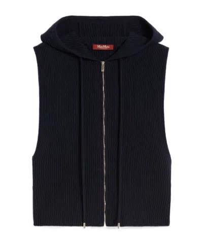 Max Mara Wool And Cashmere Hooded Gilet In Blue