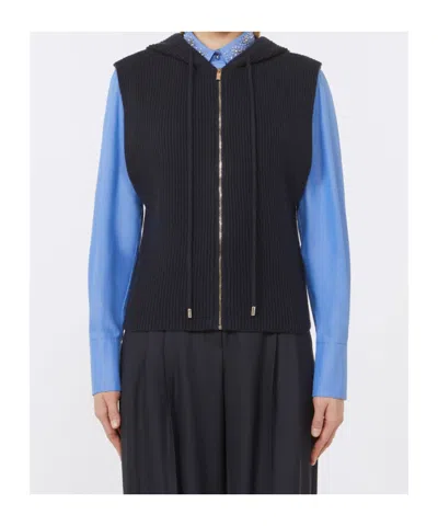 Max Mara Wool And Cashmere Hooded Gilet In Blue