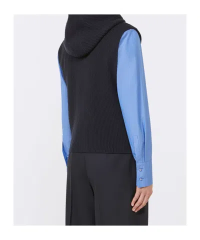 Max Mara Wool And Cashmere Hooded Gilet In Blue