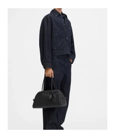 Jacquemus Dark Indigo Denim Jacket With Front Zipper And Logo In Blue