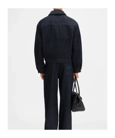 Jacquemus Dark Indigo Denim Jacket With Front Zipper And Logo In Blue