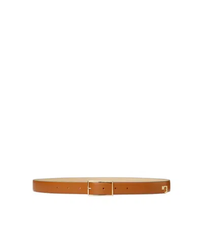 Tory Burch Leather Rectangle-buckle Belt In Brown