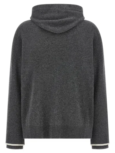Brunello Cucinelli Ribbed Texture Hooded Sweater With Long Sleeves In Black