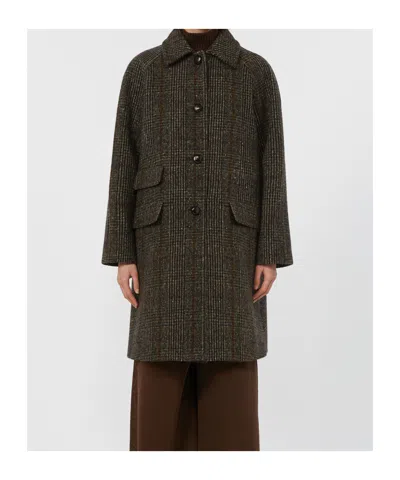 Weekend Max Mara Omens Chocolate Pitone Raglan-sleeves Wool-blend Coat In Gray