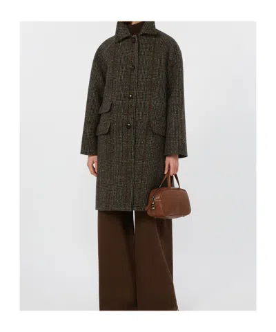Weekend Max Mara Omens Chocolate Pitone Raglan-sleeves Wool-blend Coat In Gray