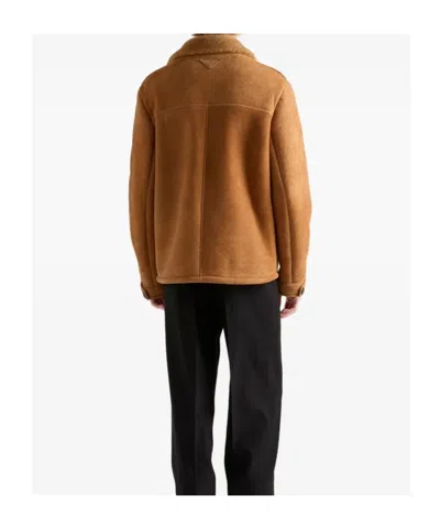 Prada Shearling Coat In Brown