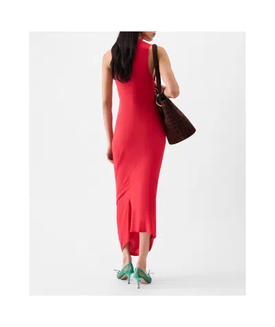 Jacquemus Red High Neck Sleeveless Midi Dress In Red