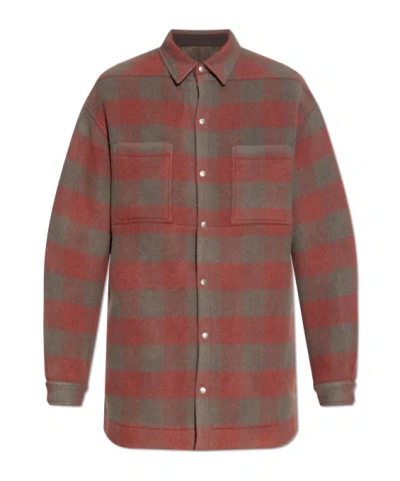 Rick Owens Checked Virgin Wool Overshirt In Brown