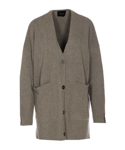 Roberto Collina Knitwear Cardigan With Front Pockets And V-neckline In Gray