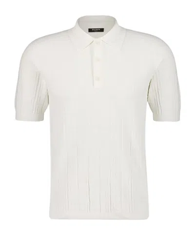 Balmain Pb Labyrinth Knit Polo Shirt In White