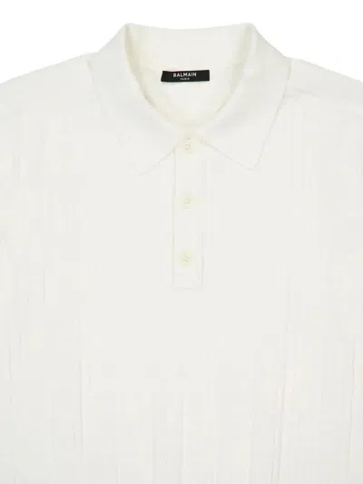 Balmain Pb Labyrinth Knit Polo Shirt In White