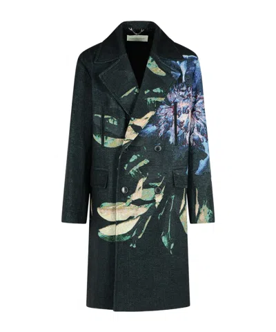 Dries Van Noten Embroidery Polyester Blend Coat In Black
