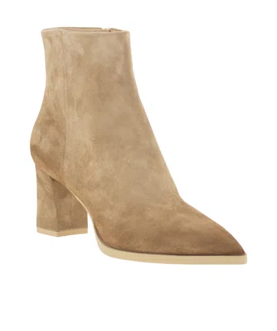 Santoni Mid-heel Suede Ankle Boots In Brown