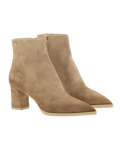Santoni Mid-heel Suede Ankle Boots In Brown
