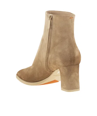 Santoni Mid-heel Suede Ankle Boots In Brown