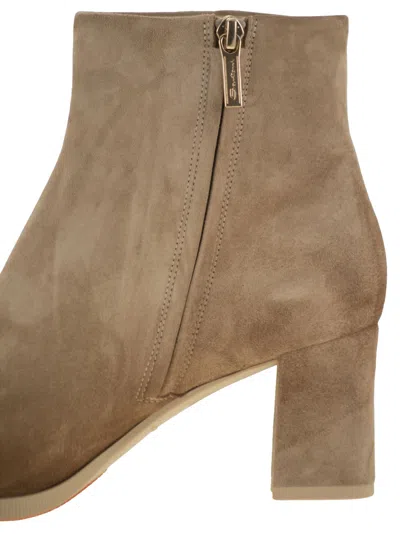 Santoni Mid-heel Suede Ankle Boots In Brown