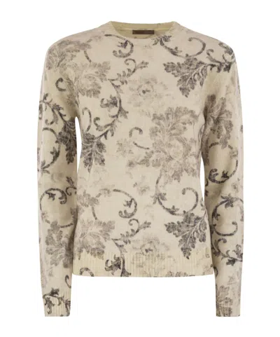 Herno Wool Jumper With Floral Pattern In White