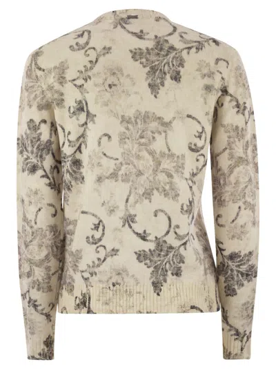 Herno Wool Jumper With Floral Pattern In White
