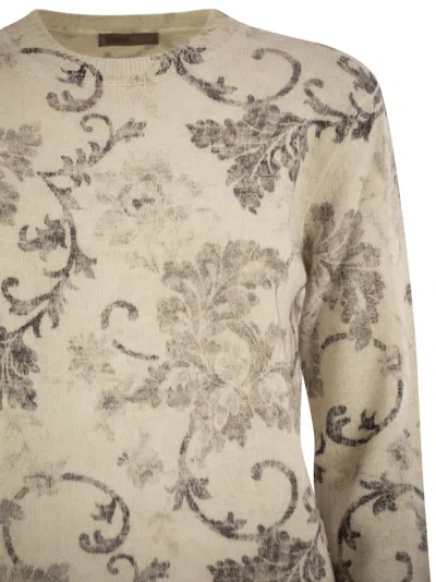 Herno Wool Jumper With Floral Pattern In White