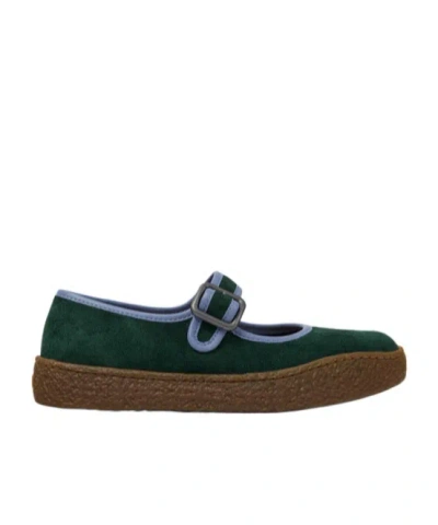 Camper Peu Terreno Buckle-strap Suede Ballet Flats In Green