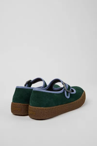 Camper Peu Terreno Buckle-strap Suede Ballet Flats In Green