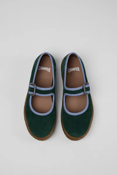Camper Peu Terreno Buckle-strap Suede Ballet Flats In Green
