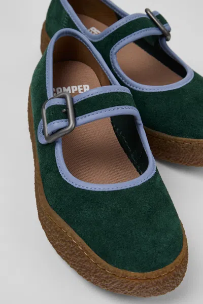 Camper Peu Terreno Buckle-strap Suede Ballet Flats In Green