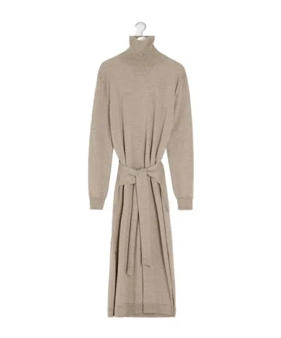 Lemaire Merino Blend Midi Dress With Turtleneck In Brown